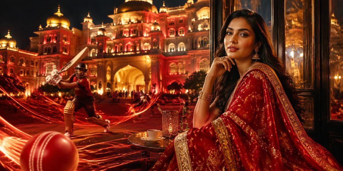 Indian woman betting on cricket in traditional saree